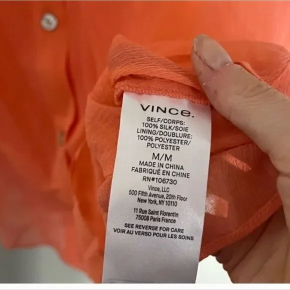 NWT Vince Sheer Crinkled Silk Shirt Style # V936112851 Meduim - Picture 10 of 11
